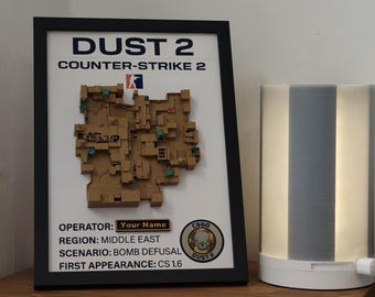 Dust 2 Map – Hand-Painted 3D Printed CS2/CS:GO Wall Art – Gamer Room Decor – Custom Gamer Tag – Esports Gift