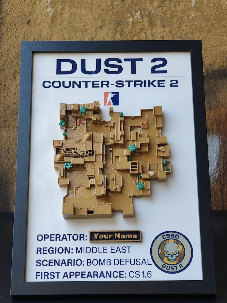 Dust 2 Map – Hand-painted 3D Printed CS2/CS:GO Wall Art – Gamer Room ...