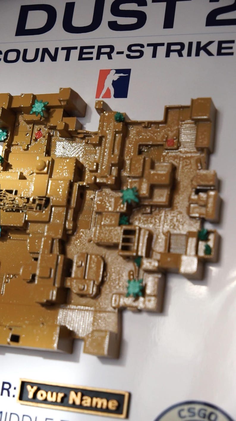Dust 2 Map – Hand-painted 3D Printed CS2/CS:GO Wall Art – Gamer Room ...