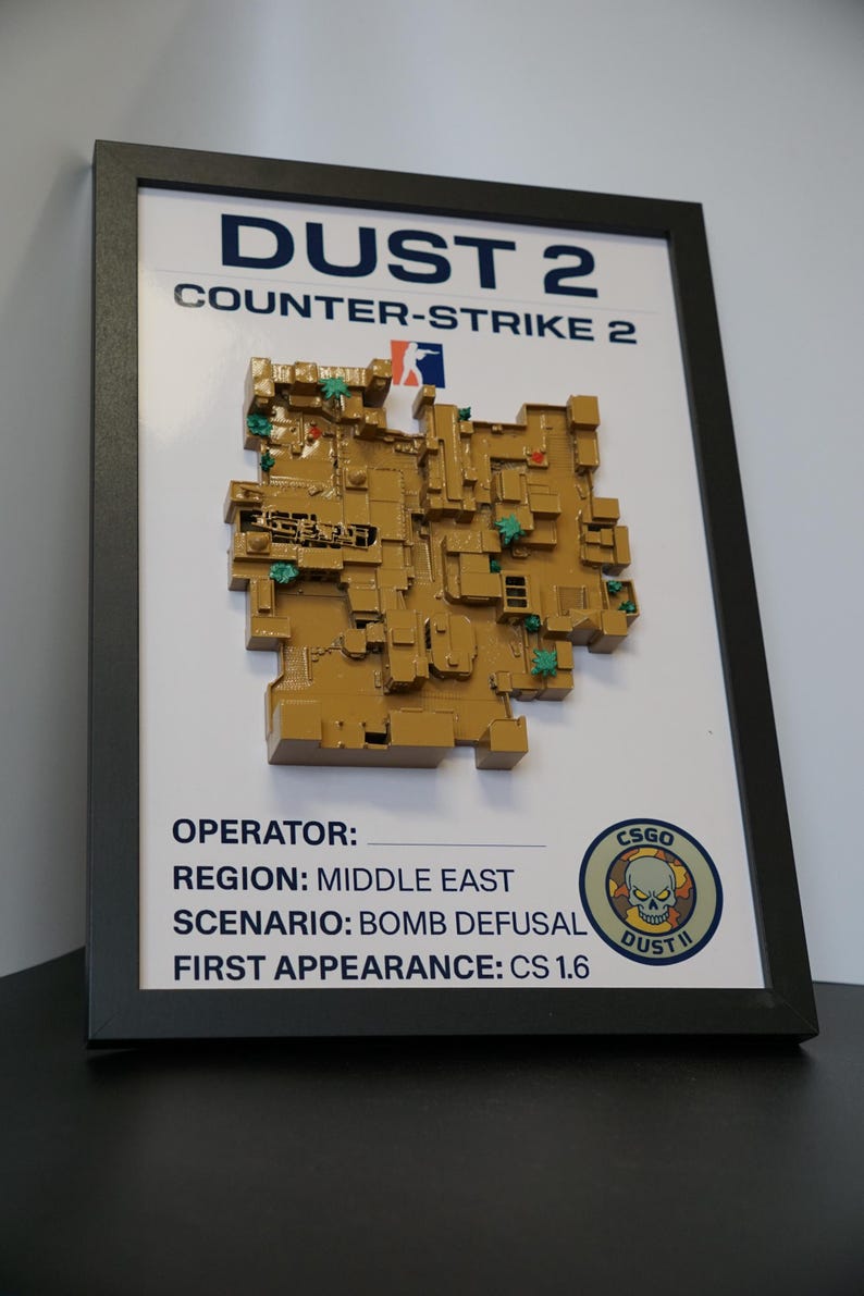 Dust 2 Map – Hand-painted 3D Printed CS2/CS:GO Wall Art – Gamer Room ...