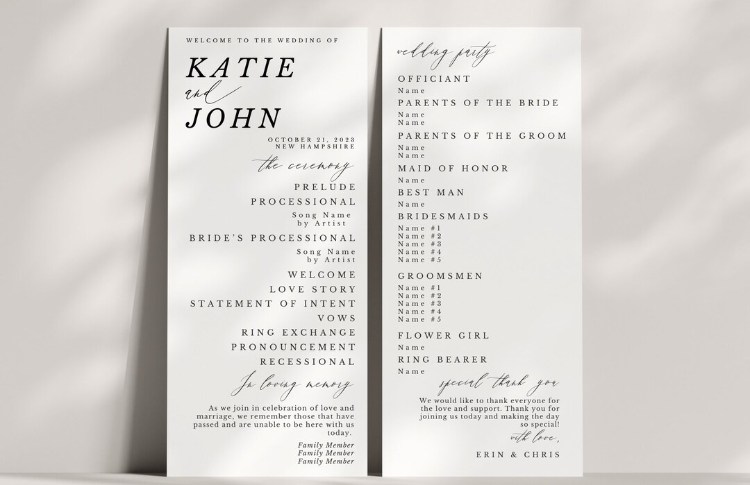 Wedding Ceremony Program- Ceremony Program- Wedding Program- Program ...