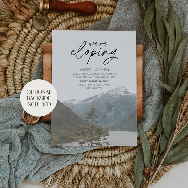 Watercolor Mountain Elopement Invitation Template |  Mountain Elopement Invite |  Customizable Template