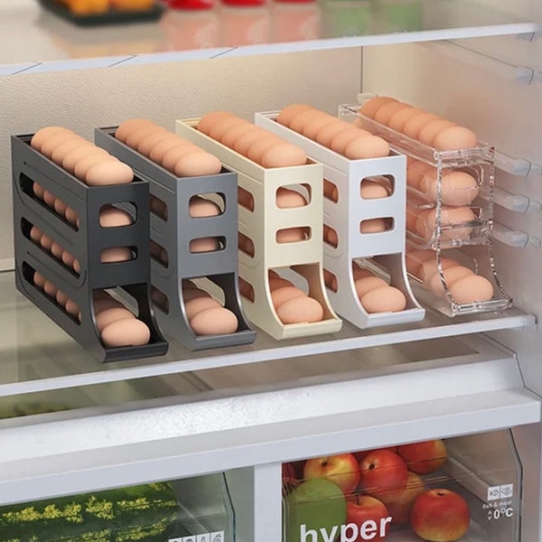 Eieraufbewahrung für den Kühlschrank – automatisch scrollender Eierregalhalter, effizienter Küchenorganisator – effiziente Kühlschrankaufbewahrung