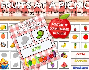 FRUITS AT A PICNIC Matching Montessori Activity Preschool Homeschool PreK Toddlers Spell Food Healthy Educational Game Digital Printable