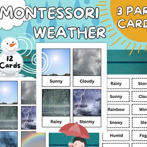 MONTESSORI WEATHER 3 Part Cards Matching Images Objects Words Memory Game Homeschool Preschool Kindergarten Language Control Cards Digital