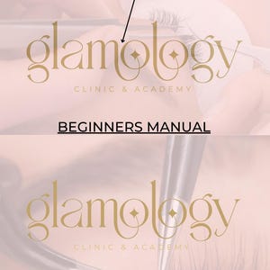 May include: A close-up of a person's eye with eyelash extensions being applied. The text "glamorology clinic & academy" is visible in the image. The text "YOUR LOGO HERE" is also visible in the image.