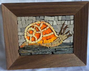 Smalti Mosaic Snail with walnut frame.