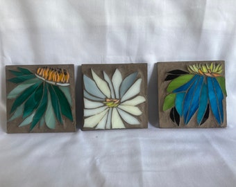 Unique one of a kind mosaic flower coasters