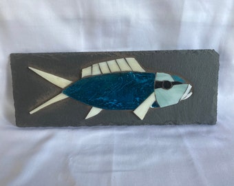 Stained Glass Blue Fish Mosaic