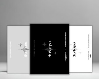 Modèles modifiables de cartes de remerciement minimalistes gras/foncés, trois styles, petite entreprise, personnalisables sur Canva