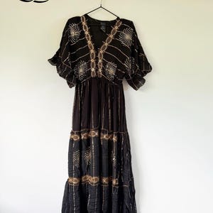 Black Handmade Cotton Boho Long Dress, Special Gift, Maxi Bohemian Women Dress, By LQERFA