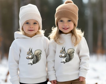 Toddler Pullover Fleece Hoodie with Cute Squirrel Print, Cute Squirrel Hoodie, Baby Squirrel Shirt, Cute Animal Pullover for Kids
