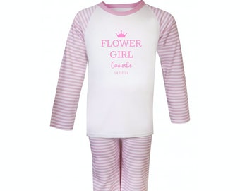 Rosa-weiß gestreifter Blumenmädchen-Pyjama für Kinder