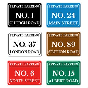 Personalised Private Parking Sign – Custom Metal Driveway Sign – No Parking for House Number