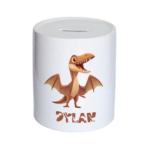 Personalised Watercolour Cute Dinosaur Kids Money Box, Piggy Bank, Savings Jar for Kids Coins. Bank Cash Box. Ceramic. For Boys & Girls
