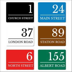 Personalised Modern House Number Sign – Custom Street Name Metal Plaque