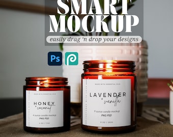 4 Unzen Amber Candle Mockup Ästhetische Printify Kerze Mockup Smart Objekt Produktfoto Edel beleuchtete Kerze Mockup Lifestyle Fotografie