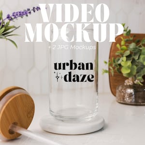 Printify Glass Can Mockup Video 16 OZ Libbey Glass Can Mock Ups Video Glass Tumblers Mockup Iced Coffee Pour Glass Tumbler Video Mockup