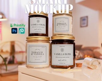Candle Mockup Set 9oz Amber Candle Mockup Size Variation for Print On Demand 4oz Clear Candle Mockup Lifestyle Product Photo for Etsy Seller