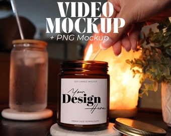 9oz Amber Candle Fall Video Mockup Lit Candle Mockup Video Printify Candle Video Amber Jar Gold Lid Stock Video