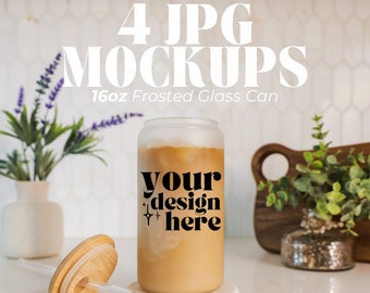 Sublimación Lata de vidrio esmerilado Paquete de maquetas de 16 oz Maqueta de vidrio Libbey Boho Producto limpio Foto Cocina Maqueta de alta calidad Taza de café de vidrio