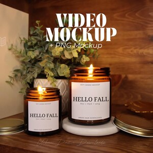 Fall Amber Jar Candle Mock Ups Video 4oz 9oz Amber Candle Gold Lid Product Video Simple Lifestyle Autumn Candle Decor Halloween Candle