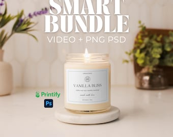 Zestaw makiet świec sojowych Printify do druku na żądanie Zestaw makiet wideo Smart Layer Zestaw zdjęć produktów świec sojowych 9 uncji w formacie PSD