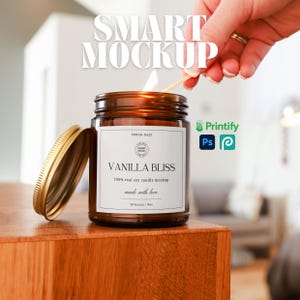 9oz Amber Candle Mockup Vela de Iluminação Vela de Vidro Marrom Mockup para Impressão Sob Demanda Estilo de Vida Foto do Produto para Vendedores de Velas Etsy