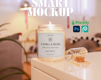 9oz Clear Candle Mockup Smart Layer Candle Mockup for Print On Demand Clean Soy Candle Mockup Lifestyle Product Photo for Etsy Sellers