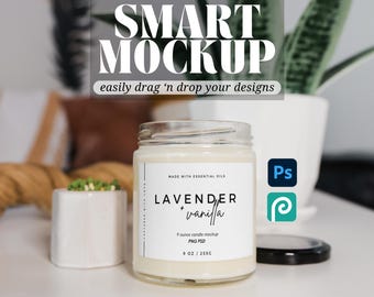 Printify Candle Mockup Aesthetic Soy Candle Mockup for Photopea Boho Candle Mockup Stock Photo Lifestyle Photography PSD 9oz White Candle