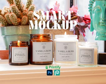 Candle Mockup Set 9oz Amber Candle Mockup Size Variation for Print On Demand 4oz Clear Candle Mockup Lifestyle Product Photo for Etsy Seller