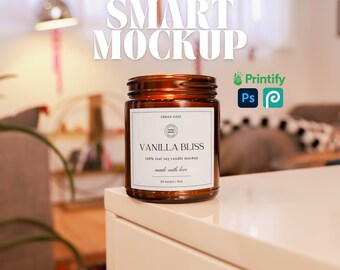 Printify Candle Mockup 9oz Amber Candle Mockup Smart Layer Mockup Digital Download Boho Candle Mockup Stock Photo Lifestyle Product Mockup