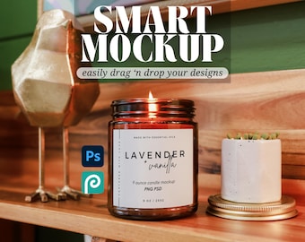 Lit 9oz Amber Candle Mockup Colorful Eclectic Candle Mockup Smart Layer Printify Candle Mockup PSD Maximalist Candle Mockup Photoshop