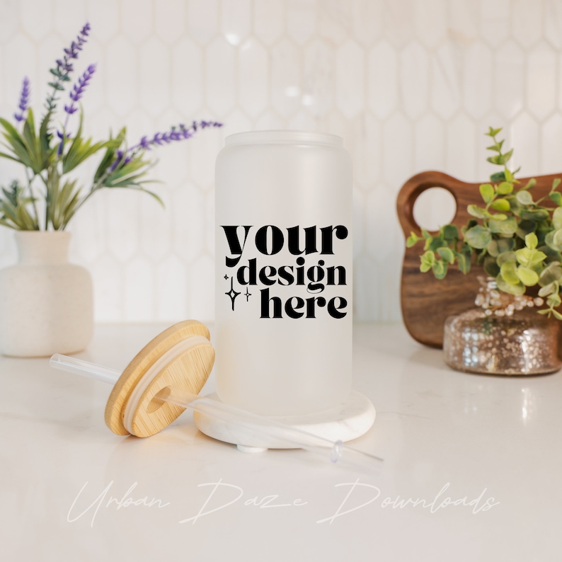 16oz Sublimation Frosted Glass Can Mockup Bundle Libbey Glass Mockup Kitchen Lifestyle Product Photo Clean Mockup Photo