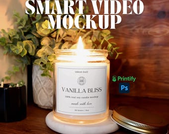 9oz White Candle Mockup Video PSD Lit Candle Video Mockup for Print On Demand Clear Candle Product Video for Candle Businesses