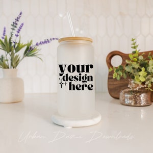 16oz Sublimation Frosted Glass Can Mockup Bundle Libbey Glass Mockup Kitchen Lifestyle Product Photo Clean Mockup Photo
