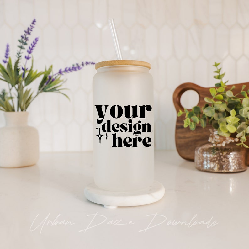 16oz Sublimation Frosted Glass Can Mockup Bundle Libbey Glass Mockup Kitchen Lifestyle Product Photo Clean Mockup Photo