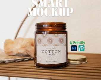 Amber Candle Mockup Aesthetic 9oz Soy Candle Mockup Digital Download Stock Photo for Print On Demand Crystal Candle Mockup