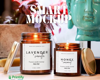 4 and 9oz Amber Candle Mockup Zen Candle Mockup for Print on Demand Soy Candle Size Variation Botanical Candle Stock Photo Succulent Decor