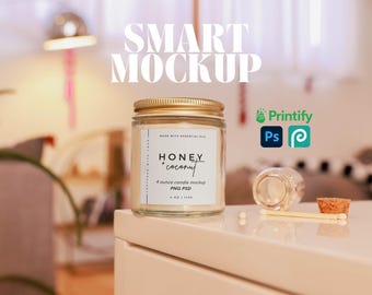 4oz White Candle Mockup For Print On Demand Eclectic Candle Mockup Clean 4oz Candle Living Room Background Printify Smart Candle Mockup