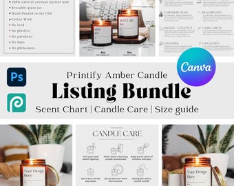 Candle Care Template Editable Canva Download Bundle 9oz Amber Candle Mockup Sizing Chart Bundle Candle Business Canva Editable Template