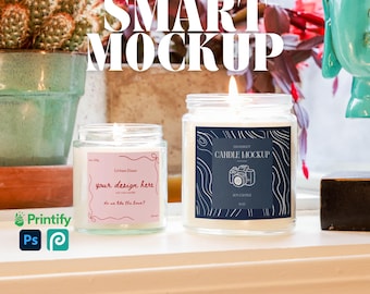 4 and 9oz Soy Candle Mockup Zen Candle Mockup for Print on Demand Soy Candle Size Variation Botanical Candle Stock Photo Succulent Decor