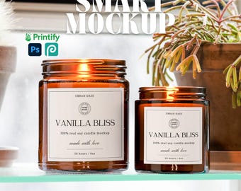 4oz and 9oz Amber Candle Mockup For Print On Demand Plant Lover Candle Mockup Clean Amber Candle Stock Photo Printify Candle Mockup PSD
