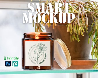 4oz Amber Candle Mockup For Print On Demand Plant Lover Candle Mockup Clean 4oz Amber Candle Stock Photo Printify Candle Mockup PSD
