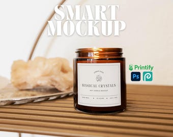 4oz Amber Candle Mockup Aesthetic Soy Candle Mockup Digital Download Stock Photo for Print On Demand Crystal Candle Mockup