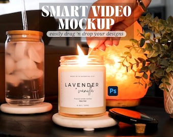 9oz Soy Candle Fall Video Mockup for Print On Demand Lit Candle Mockup Video Printify Candle Video White Soy Candle Stock Video PSD