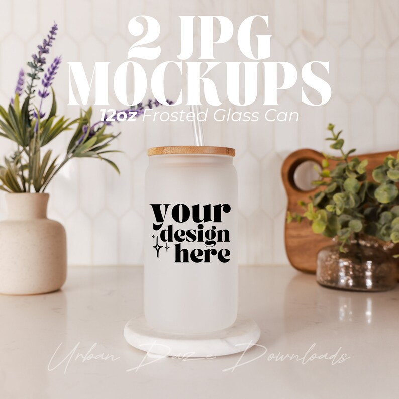 12oz Sublimation Frosted Glass Can Mockup Bundle Libbey Glass Mockup Kitchen Lifestyle Product Photo Clean Mockup Photo