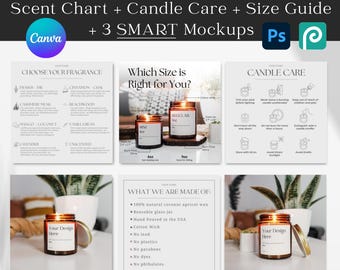 Candle Care Template Editable Canva Download Bundle 9oz Amber Candle Mockup Sizing Chart Bundle Candle Business Canva Editable Template