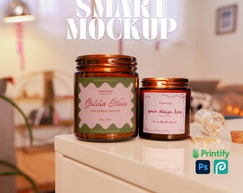 4 and 9oz Amber Candles Mockup for Print on Demand Staged Amber Candle Stock Photo Eclectic Lifestyle Amber Candle Mockup