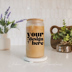16oz Sublimation Frosted Glass Can Mockup Bundle Libbey Glass Mockup Kitchen Lifestyle Product Photo Clean Mockup Photo